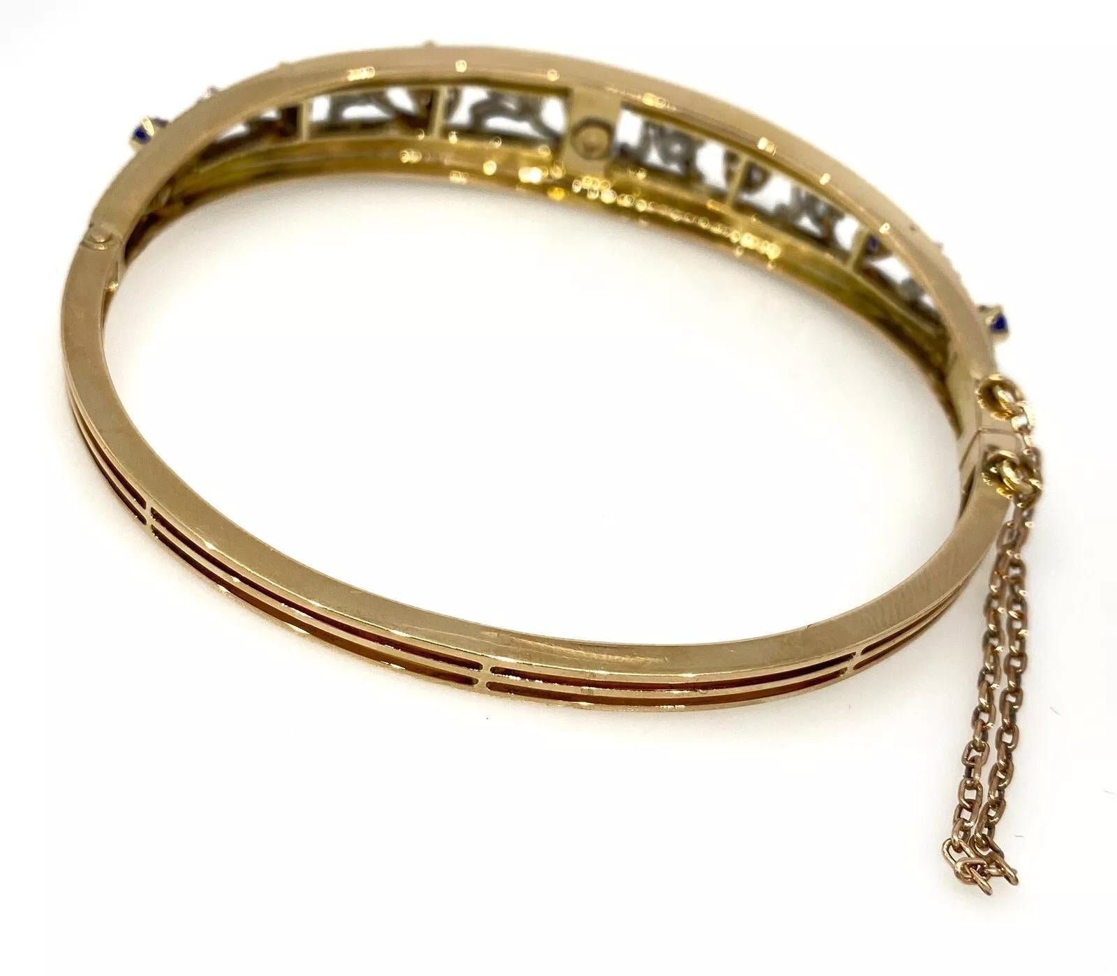 Bracelet vintage en or 14k avec diamants, saphirs et émail Bon état - En vente à La Jolla, CA