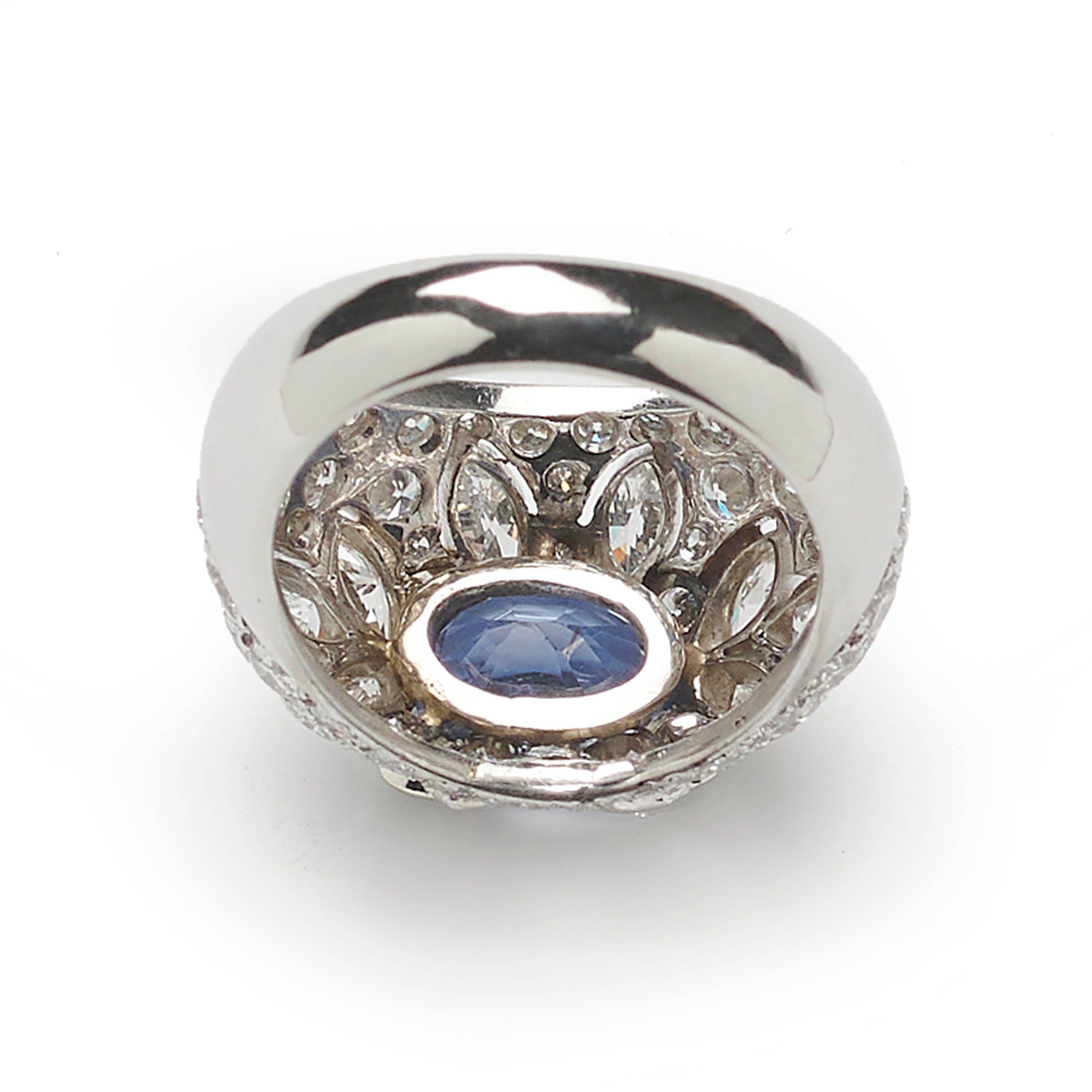 Vintage Diamond, Sapphire And Platinum Bombé Ring, Circa 1960 For Sale 1