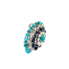 Vintage Diamond, Sapphire and Turquoise Platinum Cluster Pendant
