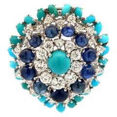 Vintage Diamond, Sapphire and Turquoise Platinum Cluster Pendant