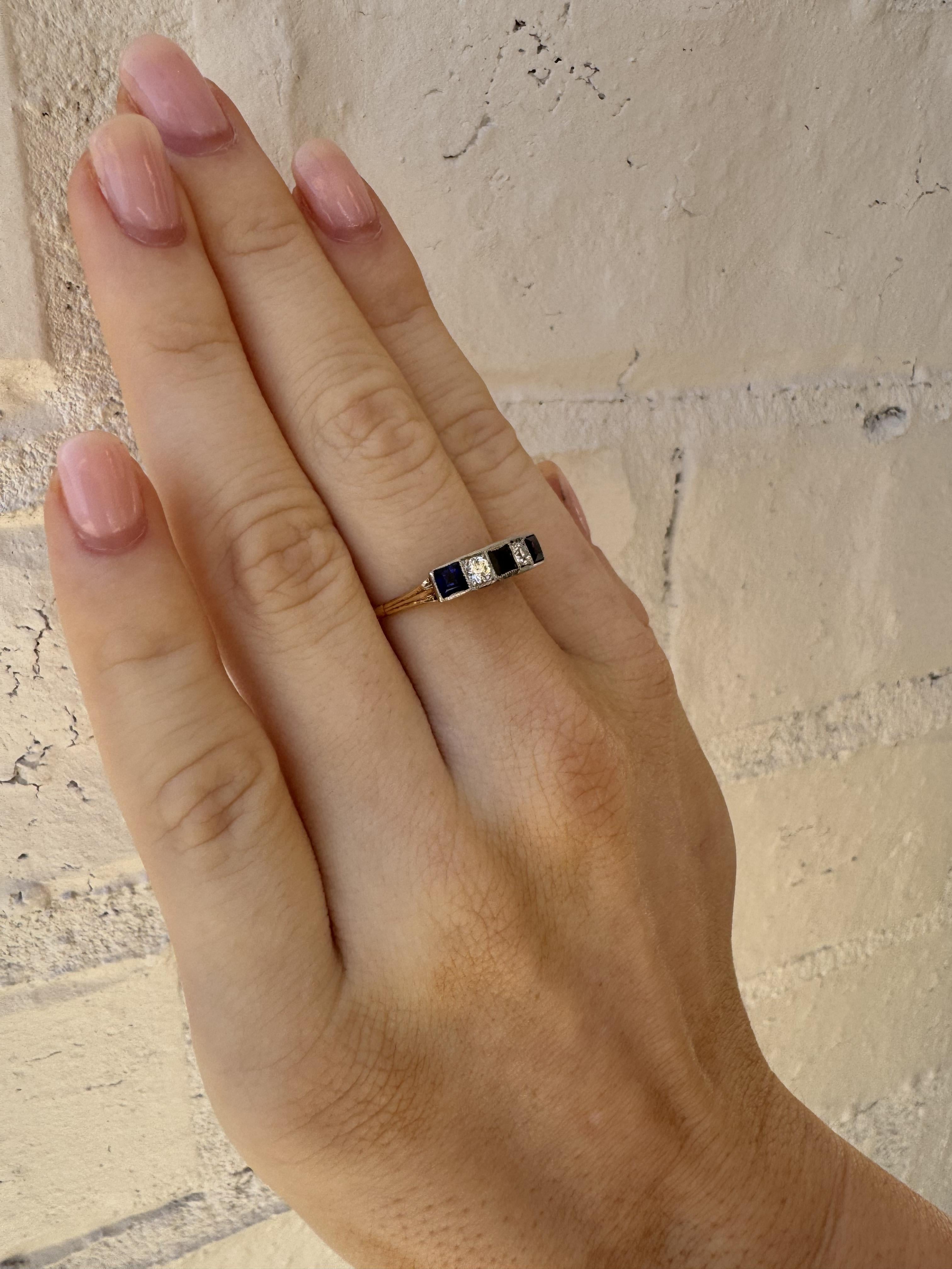 Old European Cut Vintage Diamond & Sapphire Band Style Ring For Sale
