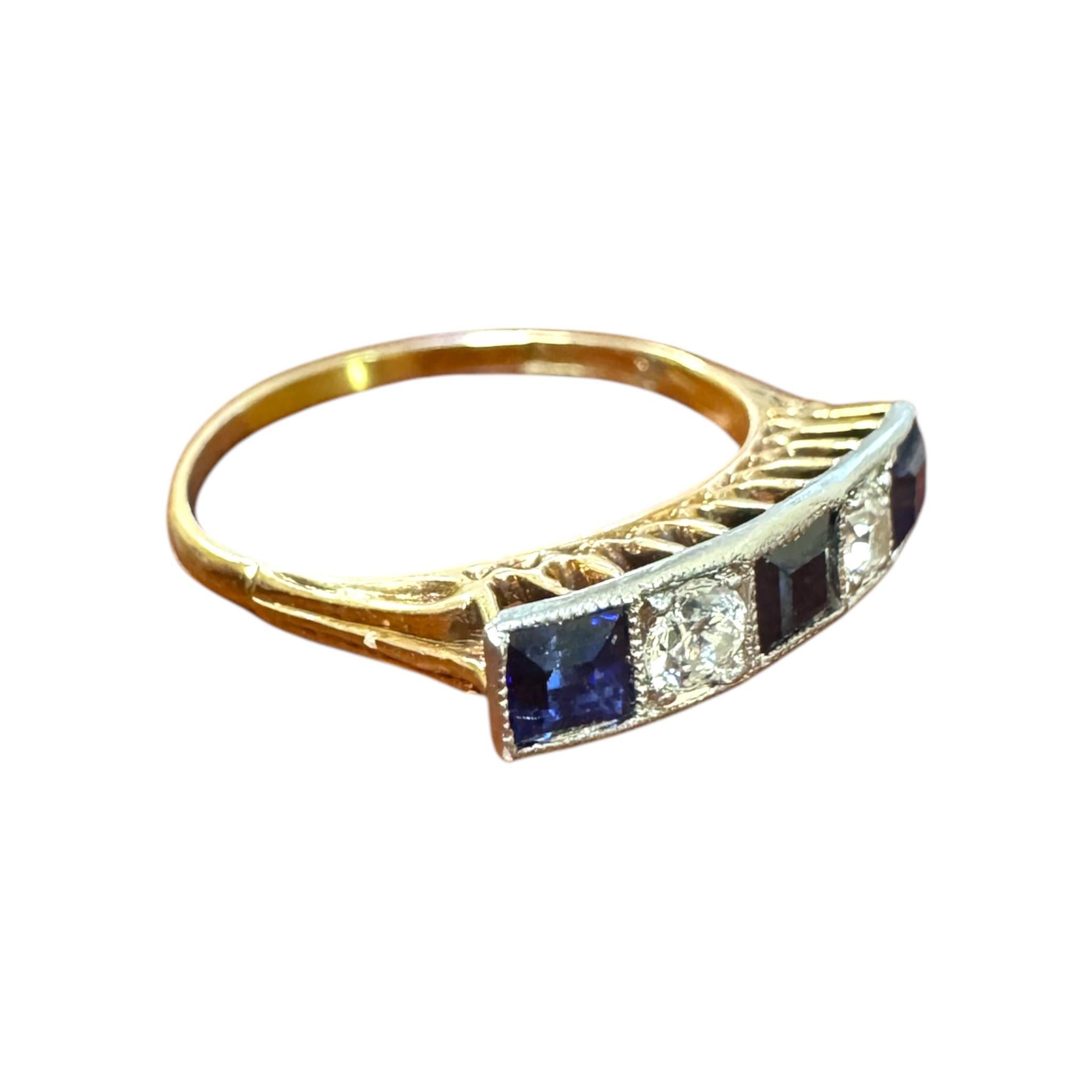 Vintage Diamond & Sapphire Band Style Ring For Sale 1