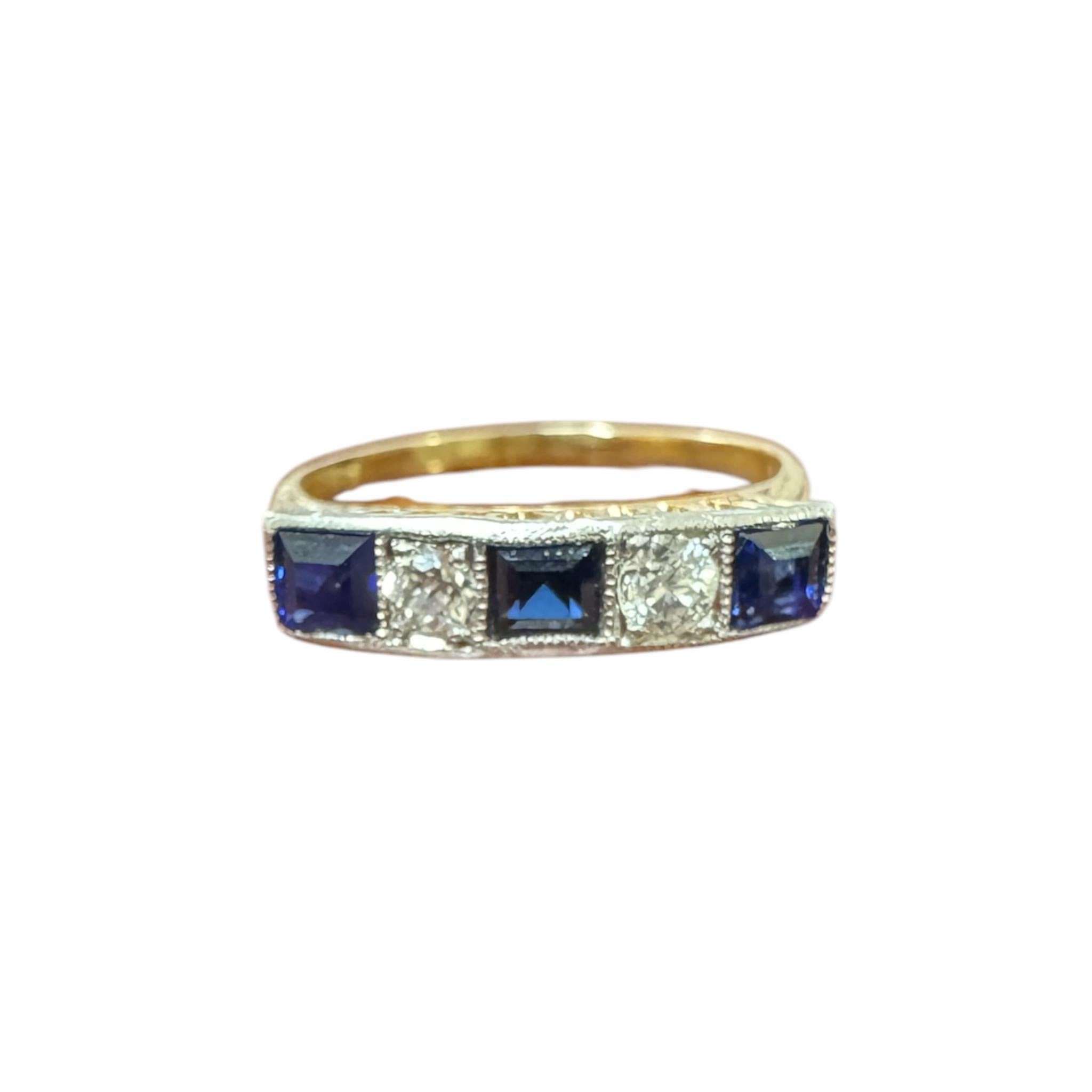 Vintage Diamond & Sapphire Band Style Ring For Sale 2