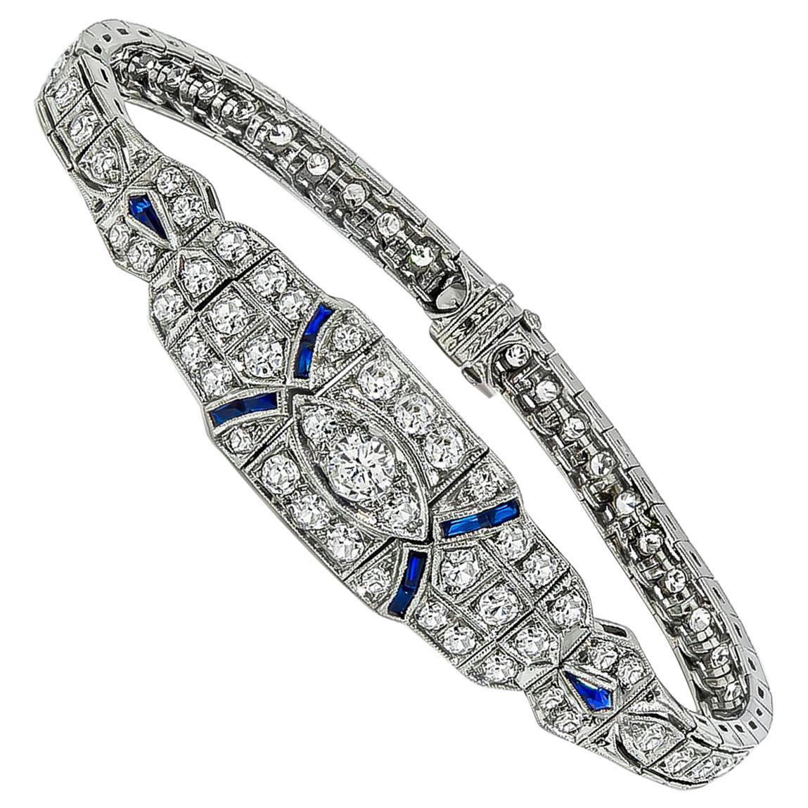 Vintage Diamond Sapphire Bracelet For Sale