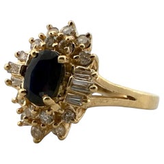 Vintage Diamond & Sapphire Cluster Ring 14K Yellow Gold
