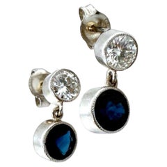 Vintage Diamant- und Saphir-Tropfen-Ohrringe 14K Weißgold