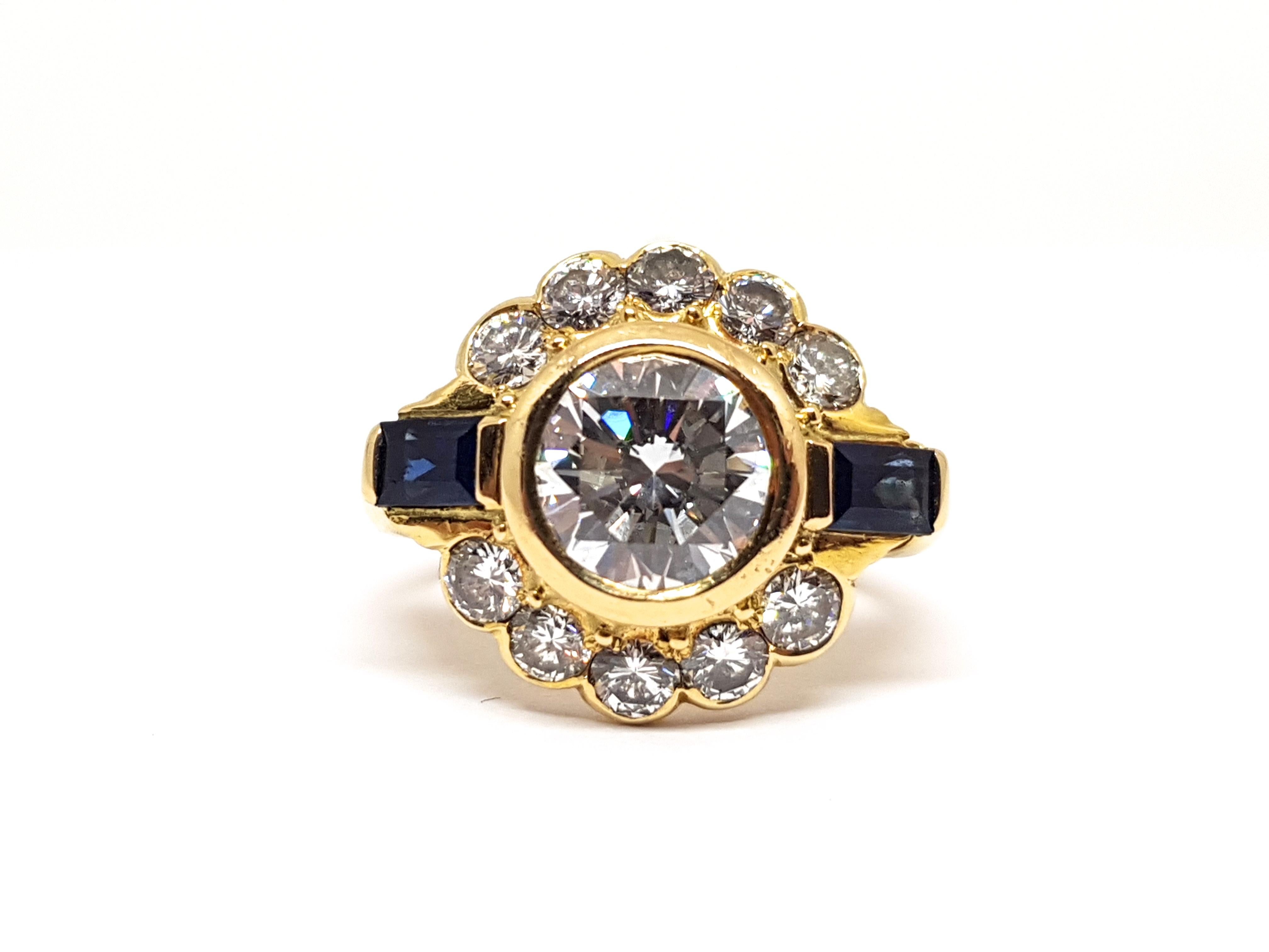 Round Cut Vintage Diamond Sapphire Engagement Bridal Anniversary Wedding Yellow Gold Ring