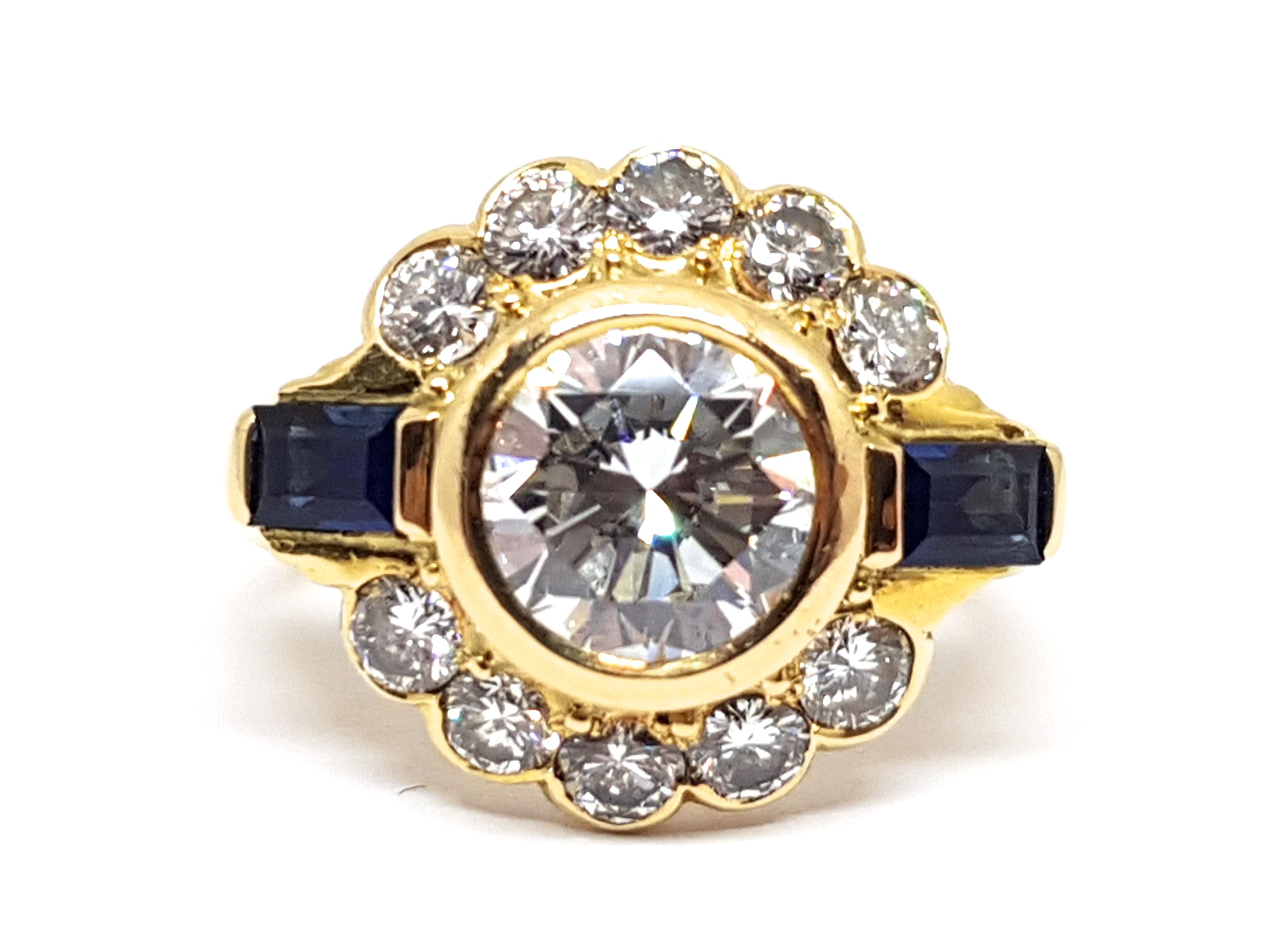 Women's Vintage Diamond Sapphire Engagement Bridal Anniversary Wedding Yellow Gold Ring