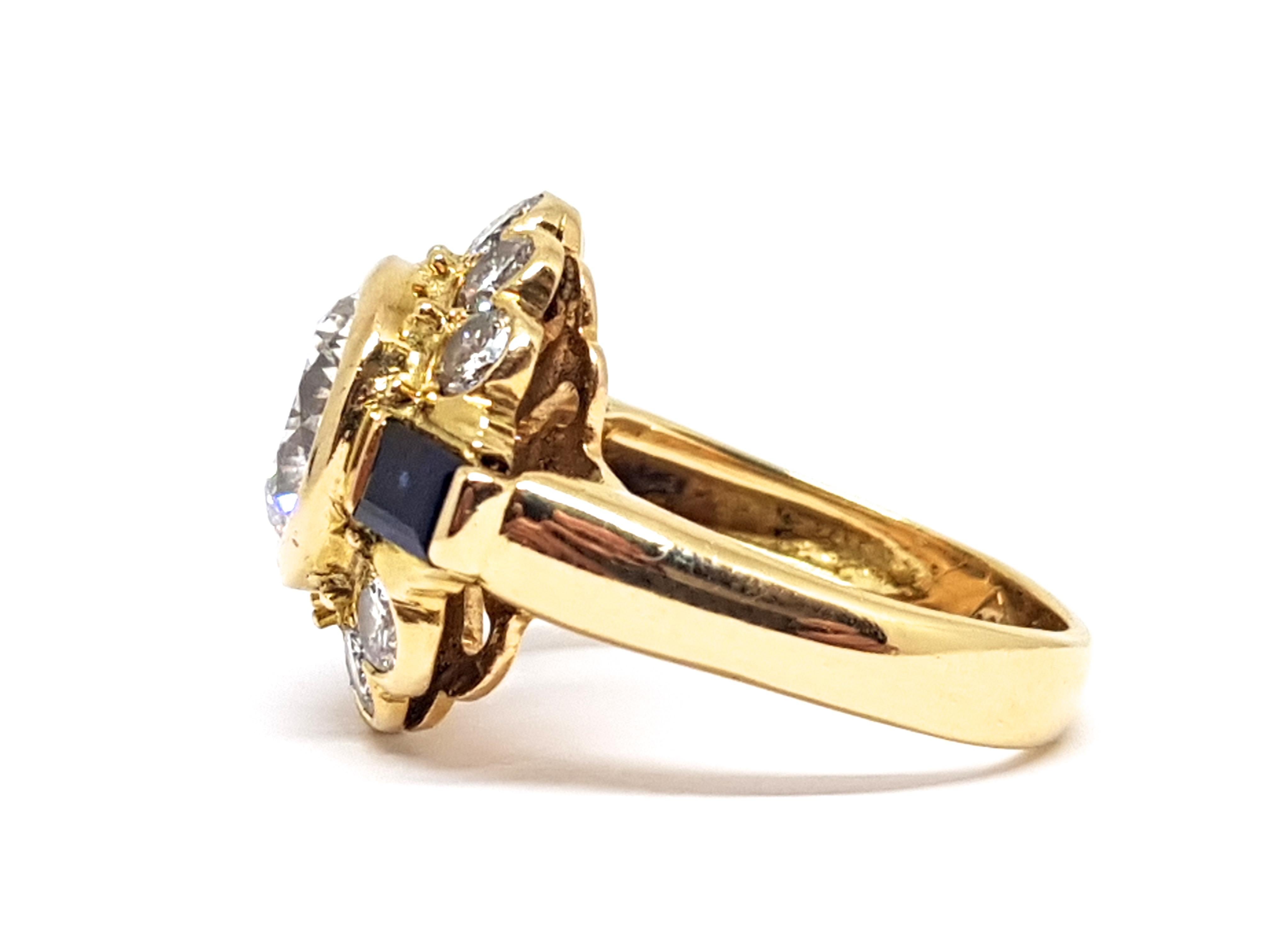 Vintage Diamond Sapphire Engagement Bridal Anniversary Wedding Yellow Gold Ring 2