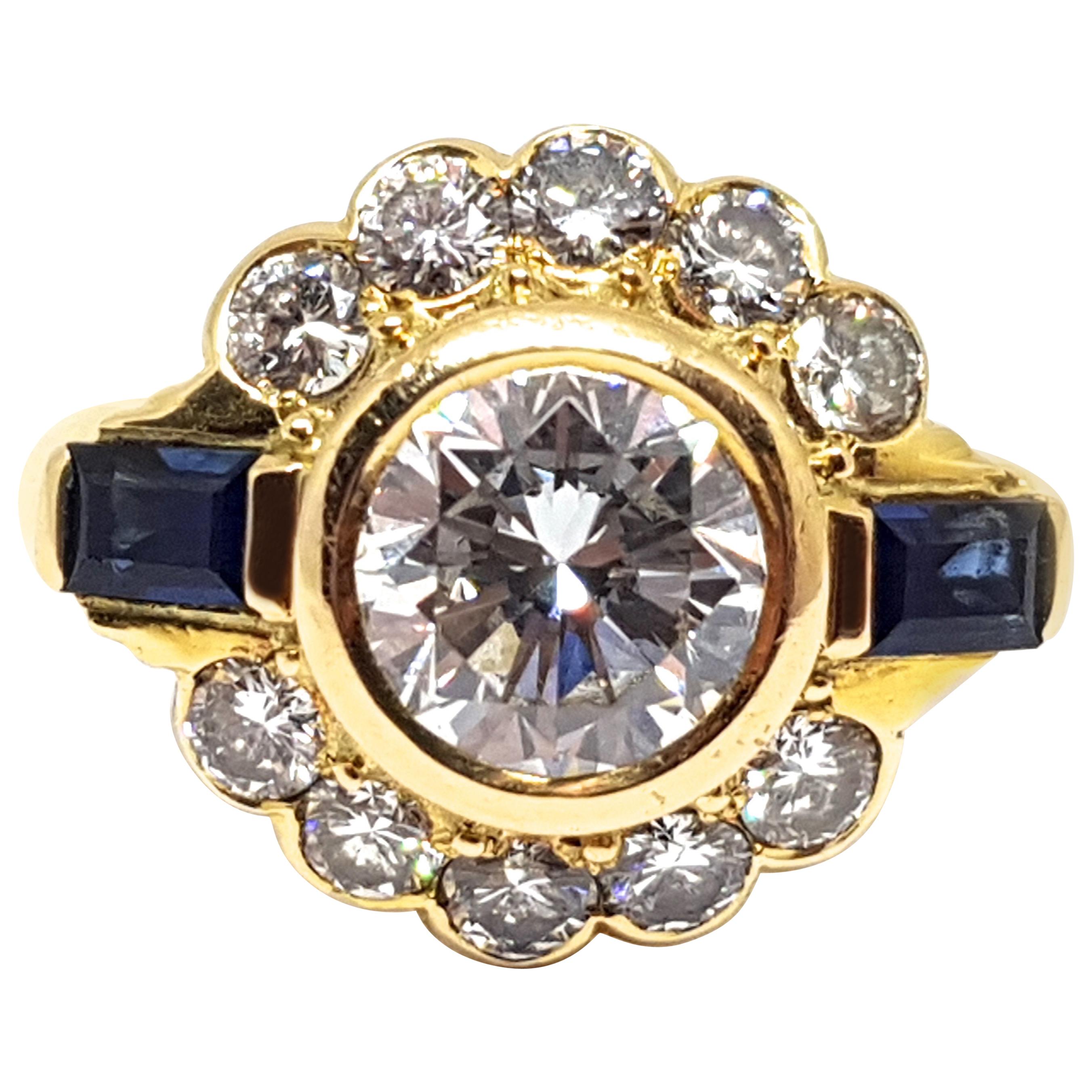 Vintage Diamond Sapphire Engagement Bridal Anniversary Wedding Yellow Gold Ring
