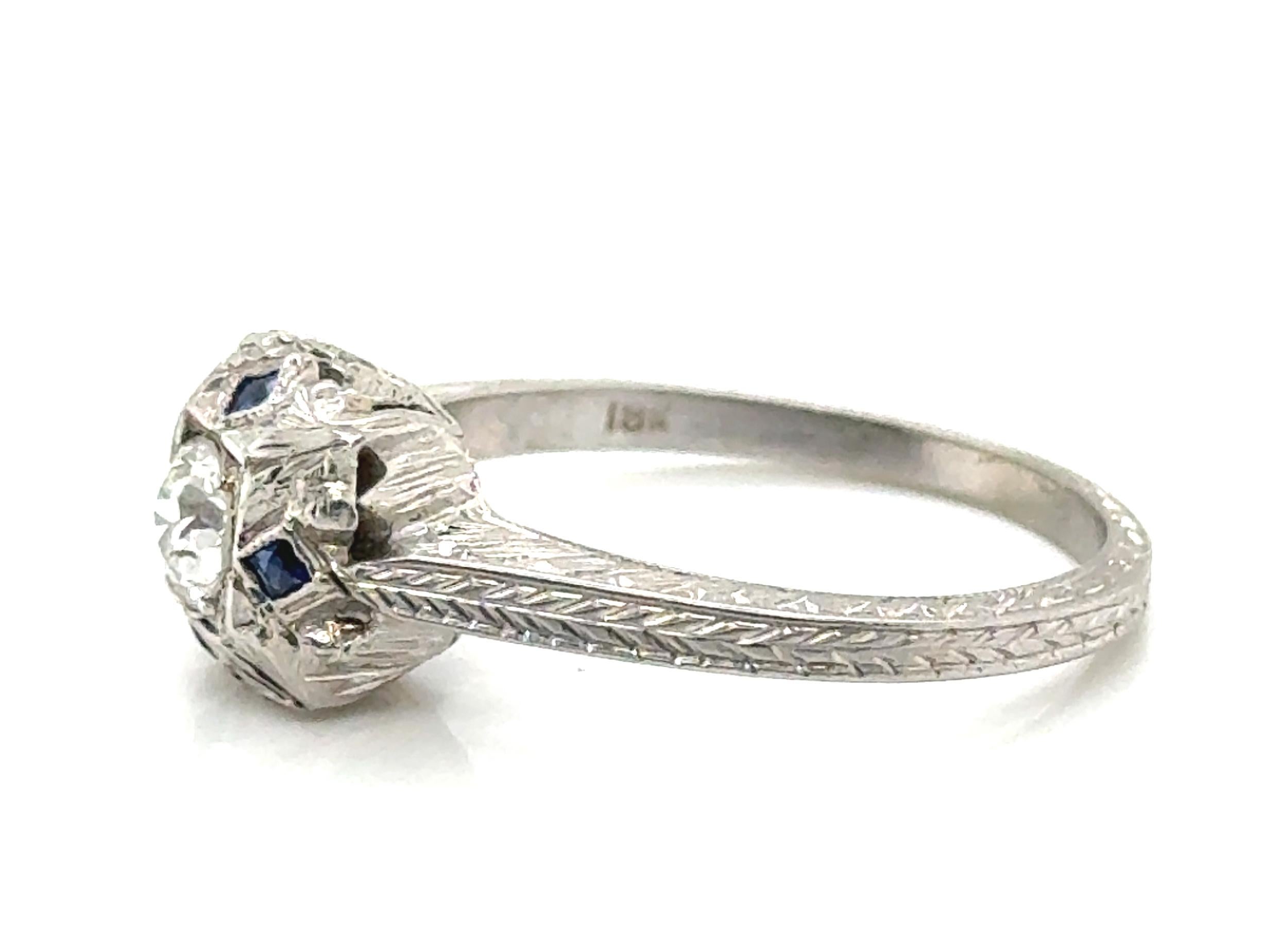 Verlobungsring, Deko-Diamant, Saphir, Mined .45ct 18K, antik, 1920er-1930er Jahre (Französischer Schliff)