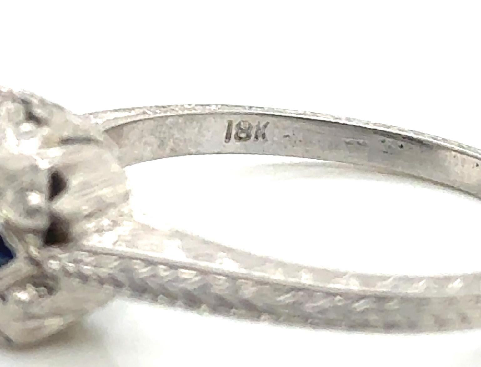 Verlobungsring, Deko-Diamant, Saphir, Mined .45ct 18K, antik, 1920er-1930er Jahre im Zustand „Gut“ in Dearborn, MI