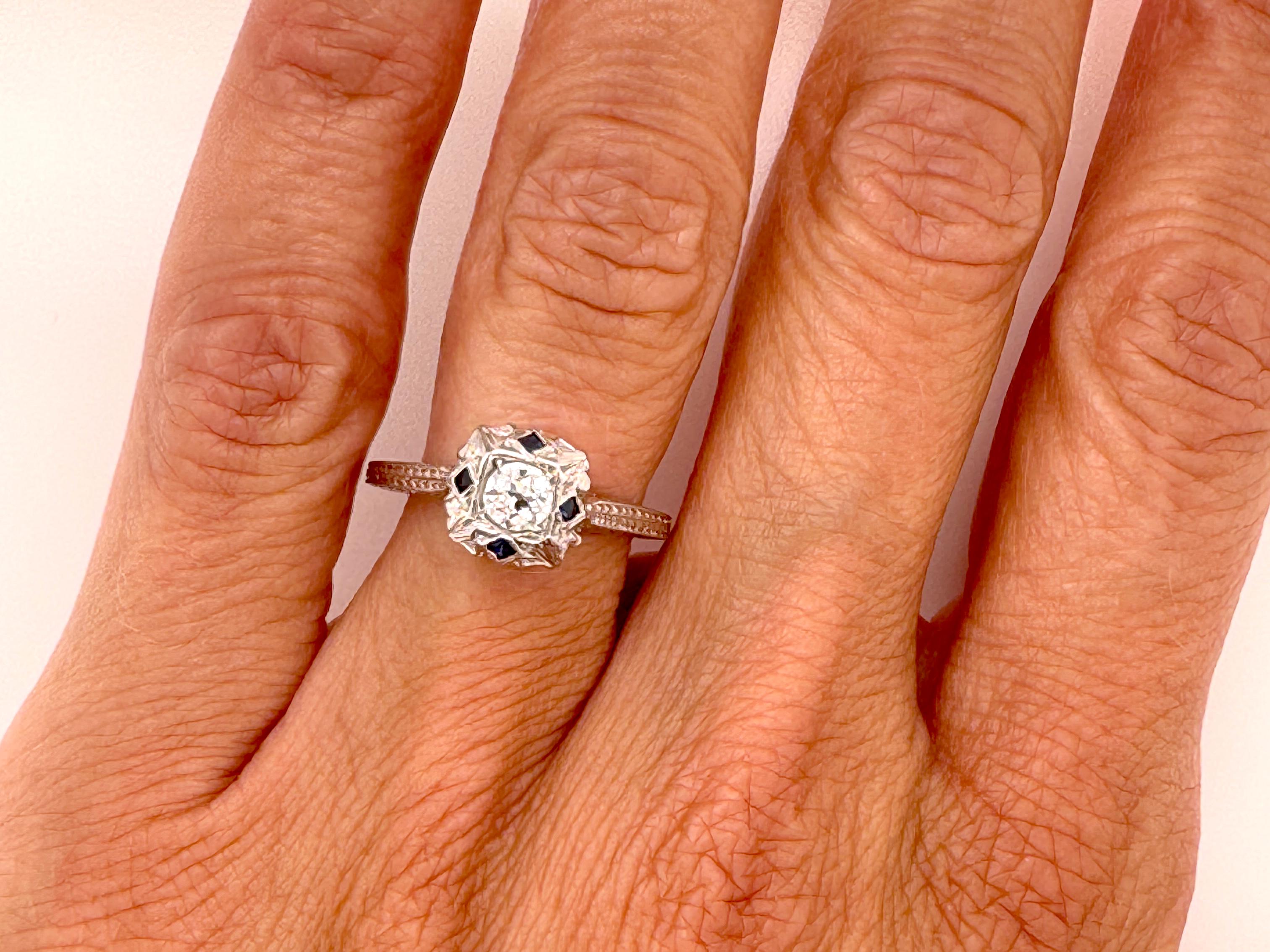 Verlobungsring, Deko-Diamant, Saphir, Mined .45ct 18K, antik, 1920er-1930er Jahre für Damen oder Herren