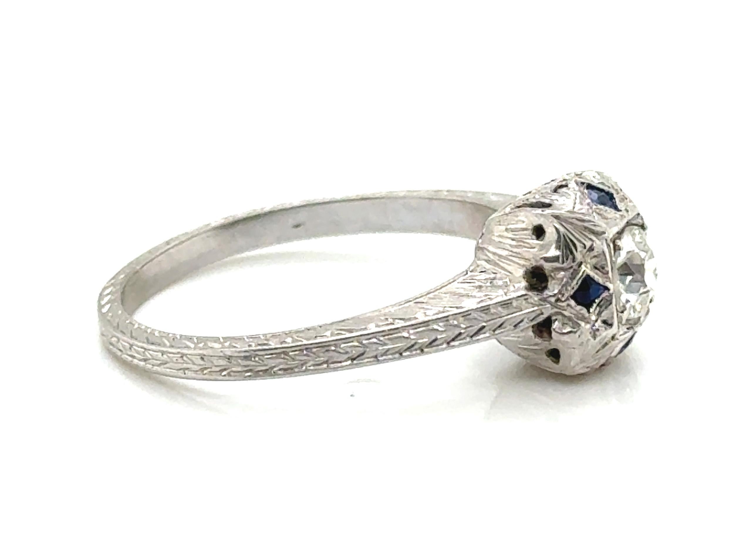 Verlobungsring, Deko-Diamant, Saphir, Mined .45ct 18K, antik, 1920er-1930er Jahre (Art déco)