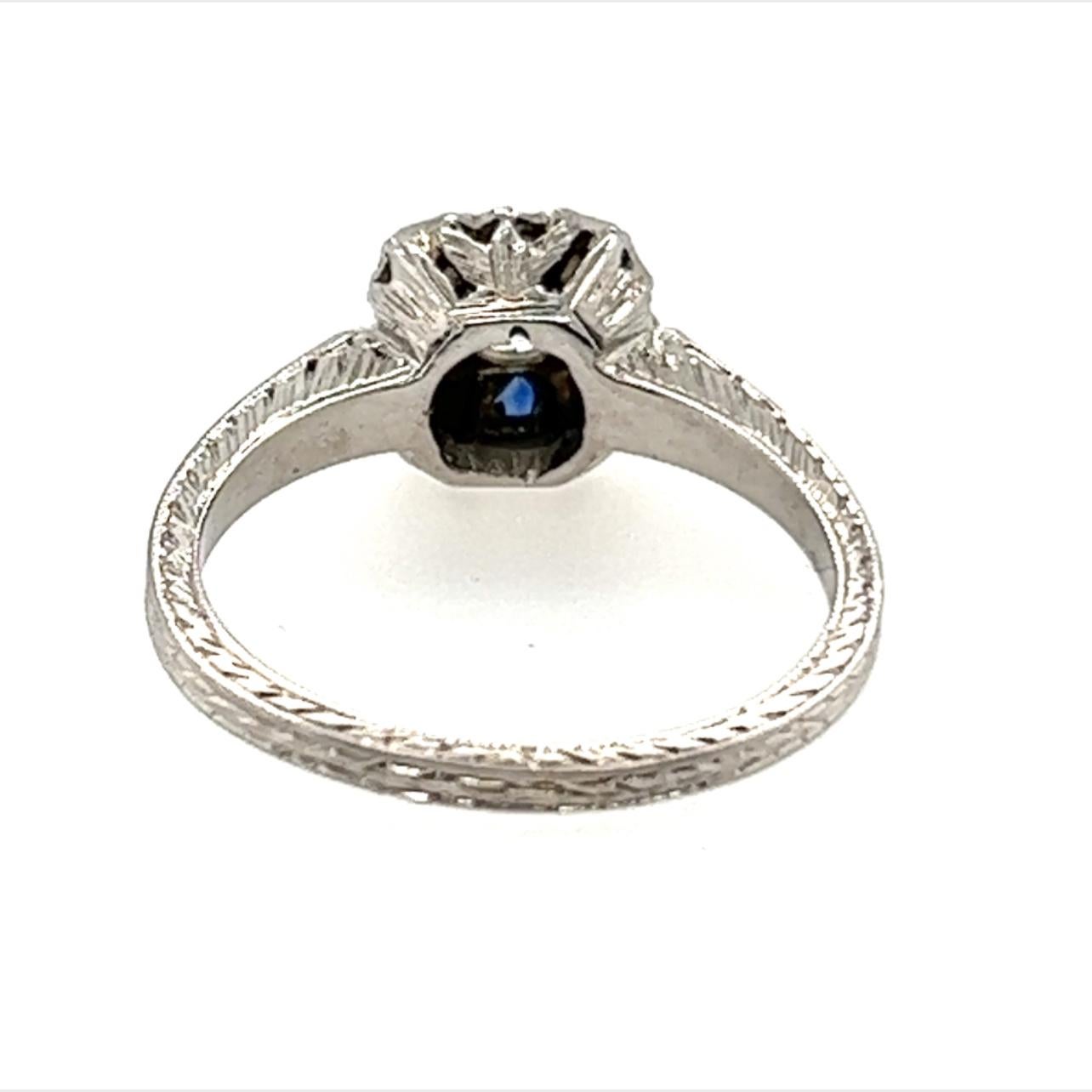 French Cut Vintage Diamond Sapphire Engagement Ring .45ct 18K Deco Antique Original 1920's- For Sale
