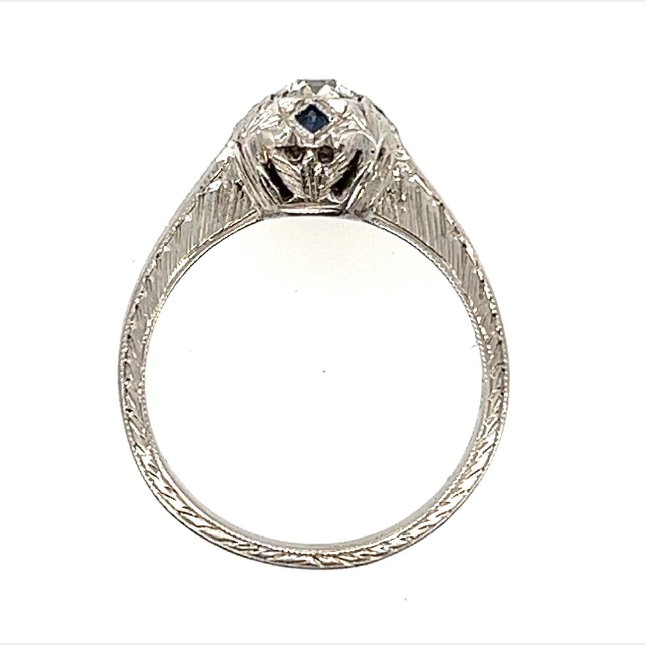 Vintage Diamond Sapphire Engagement Ring .45ct 18K Deco Antique Original 1920's- In Good Condition For Sale In Dearborn, MI