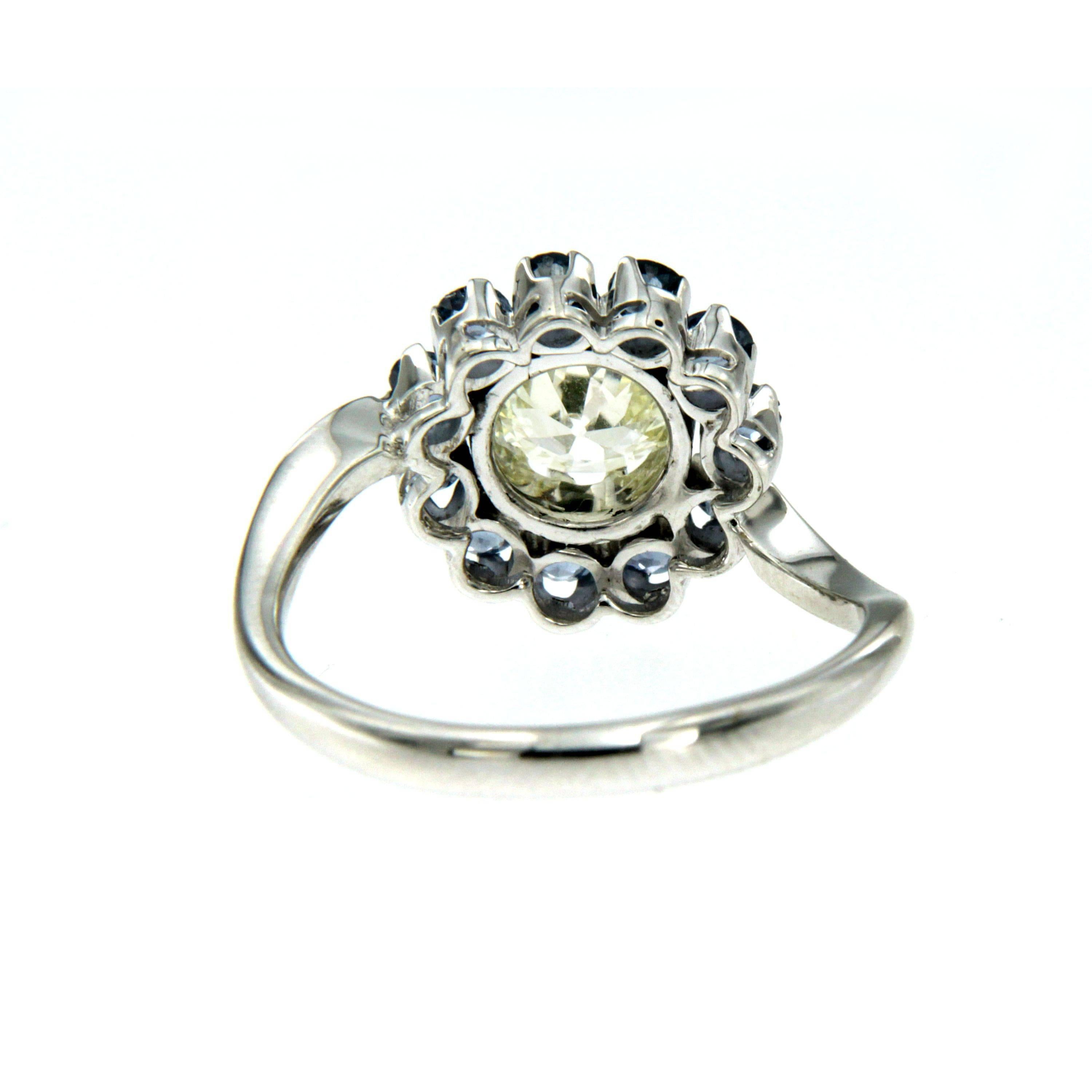 Women's Vintage Diamond Sapphire Gold Cluster Ring