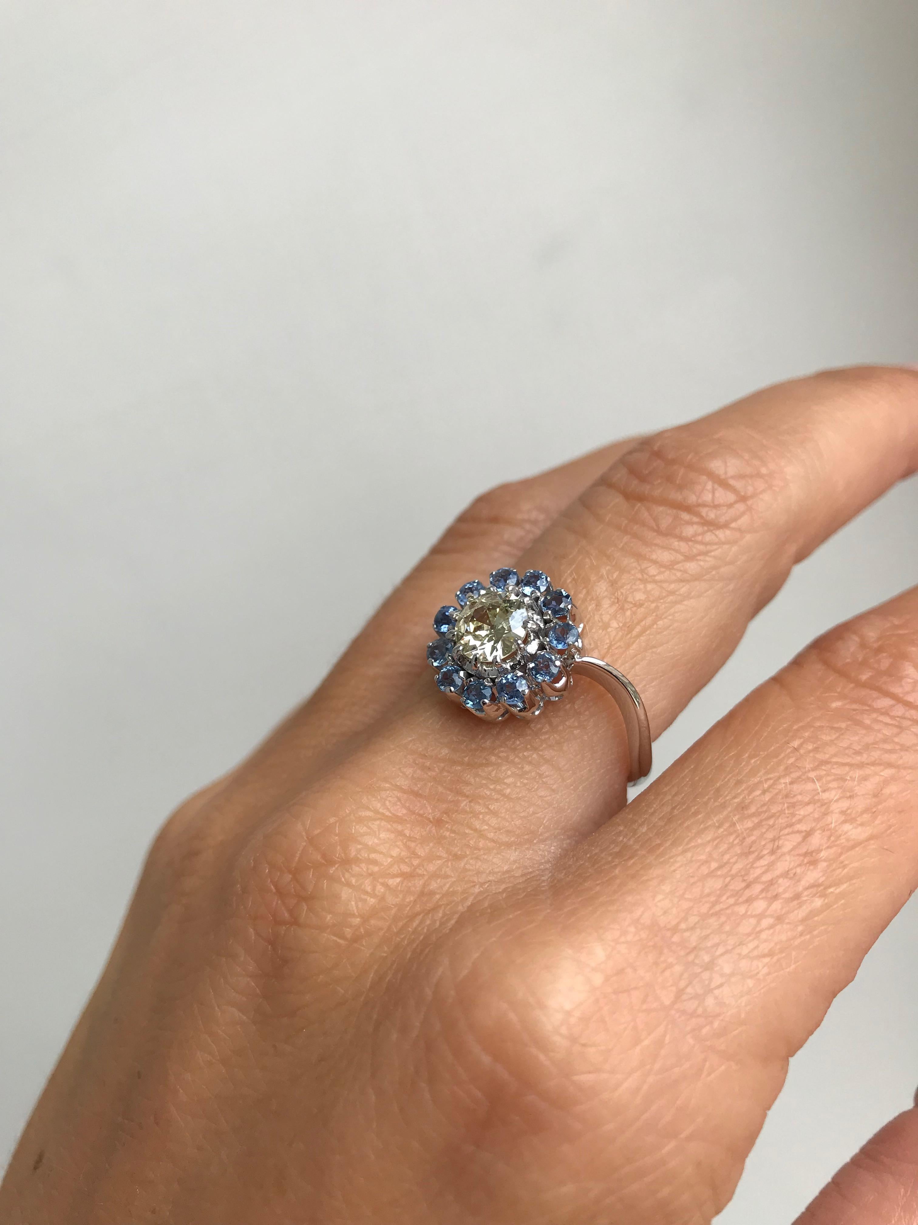 Vintage Diamond Sapphire Gold Cluster Ring 2