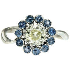 Vintage Diamond Sapphire Gold Cluster Ring
