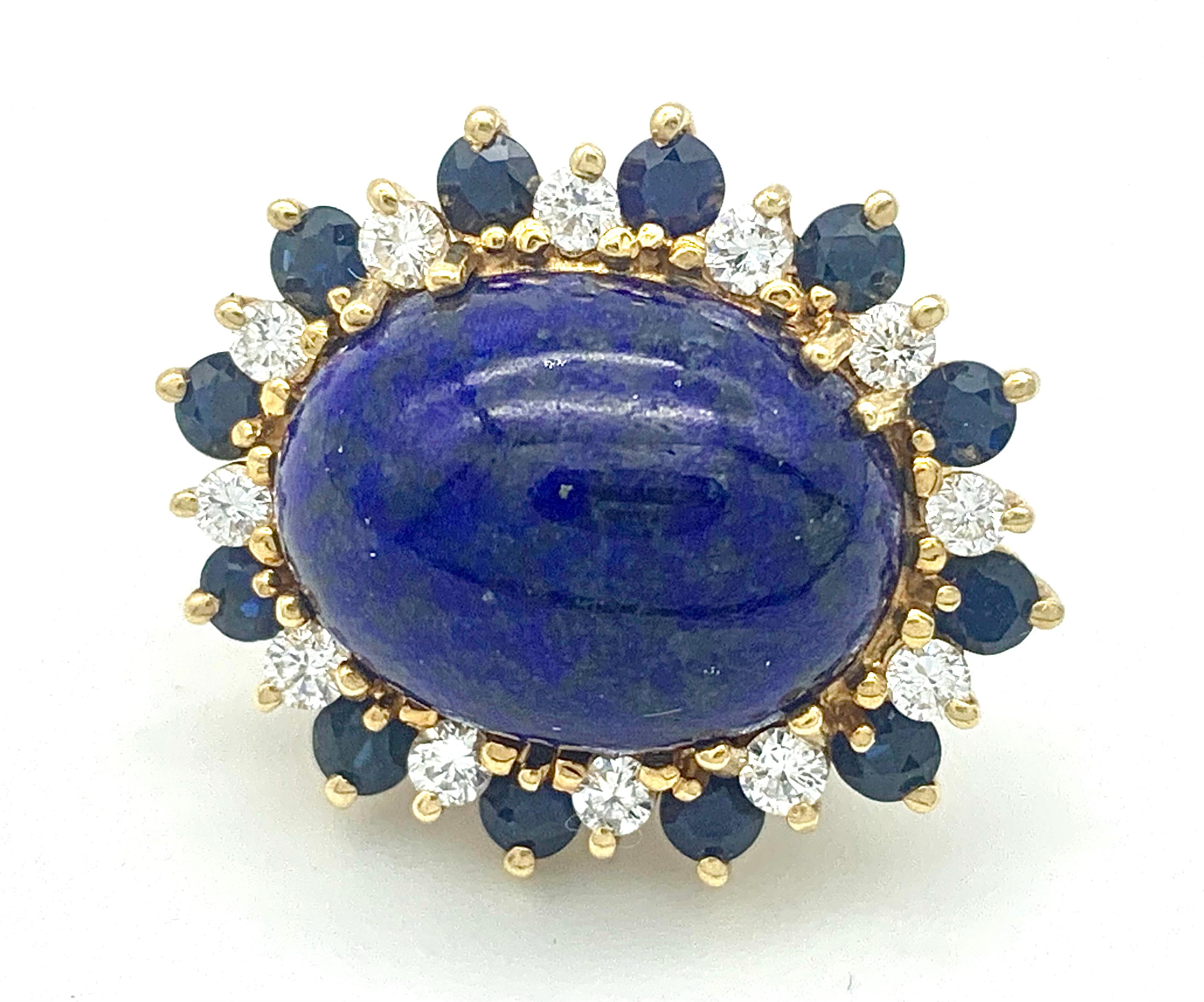 Vintage Diamond Sapphire Lapis Lazuli Cabochon Gold Clip-On-Earrings  In Good Condition For Sale In Munich, Bavaria