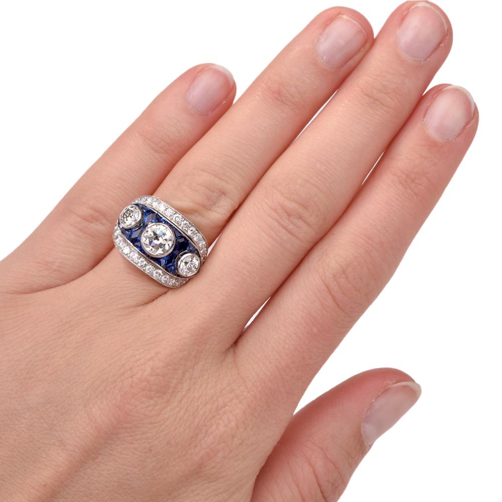 Art Deco Vintage Diamond Sapphire Platinum Ring