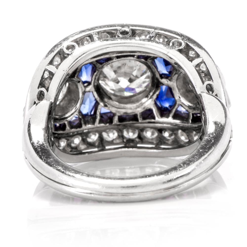 Vintage Diamond Sapphire Platinum Ring 2