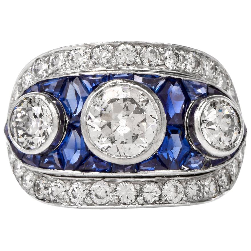 Vintage Diamond Sapphire Platinum Ring