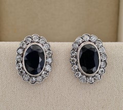 Vintage Diamond Sapphire Platinum  18 KT Cluster Earrings