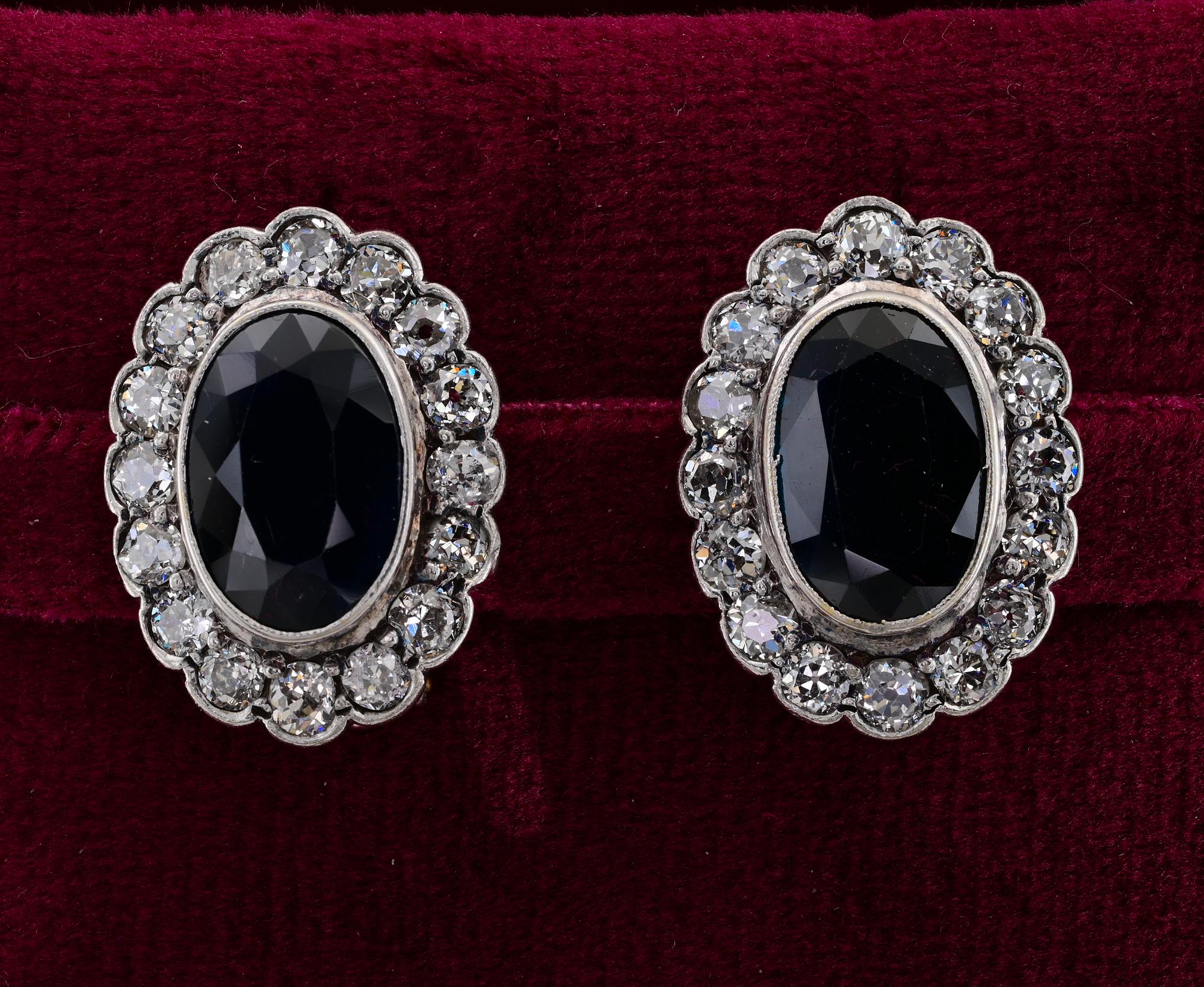 Art Deco Vintage Diamond Sapphire Platinum18 KT Cluster Earrings For Sale