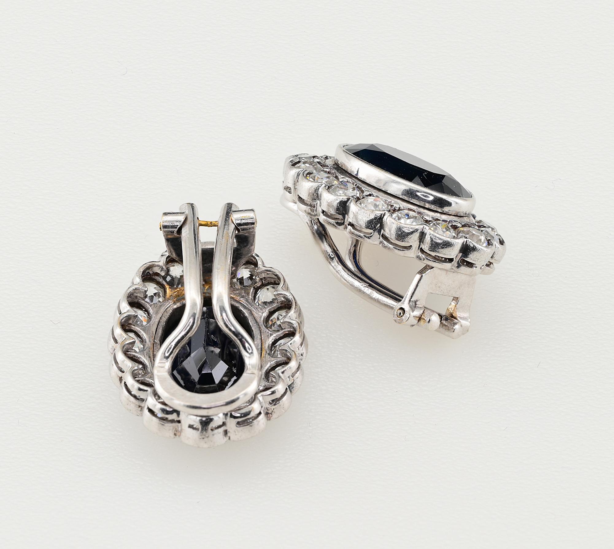 Vintage Diamond Sapphire Platinum18 KT Cluster Earrings For Sale 2