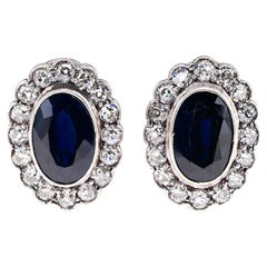 Antique Diamond Sapphire Platinum18 KT Cluster Earrings