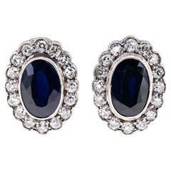 Boucles d'oreilles grappe vintage en platine avec diamants et saphirs 18 KT