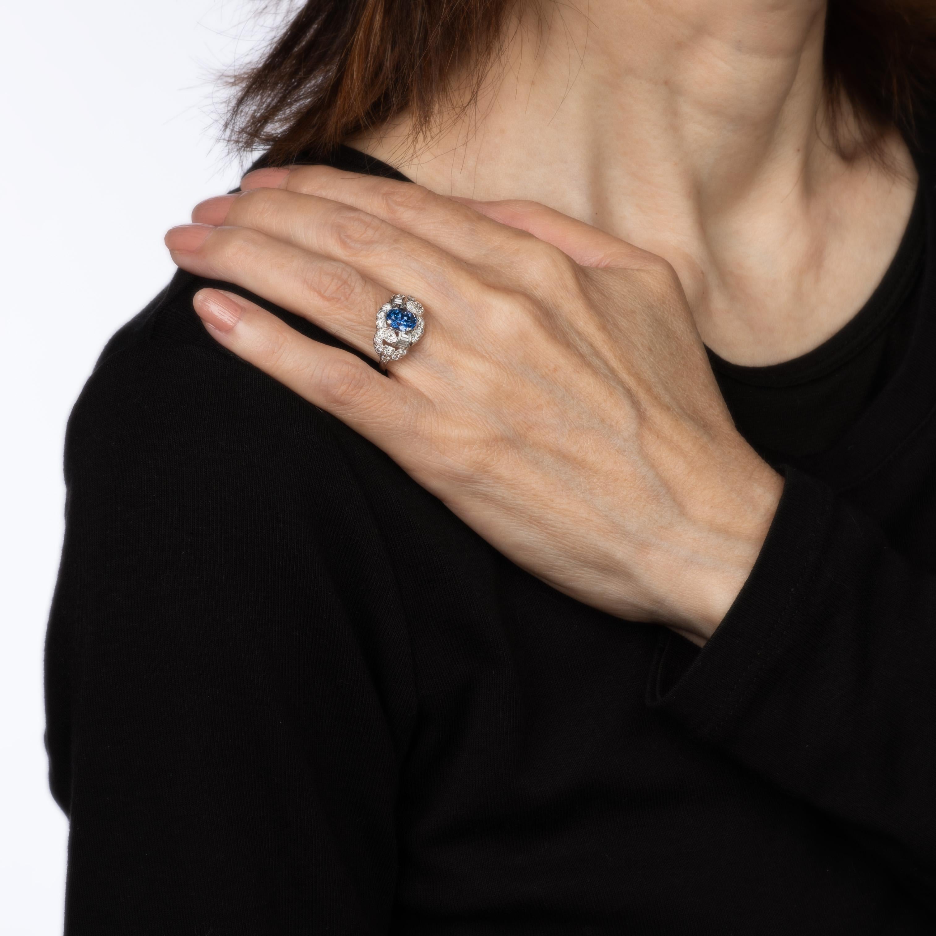 Vintage Diamant-Saphir-Ring Platin Gr. 7 Nachlass-Braut- Anniversary-Schmuck Damen im Angebot