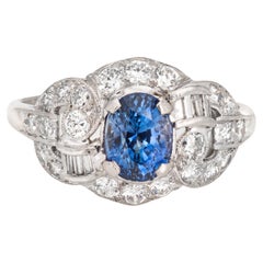 Vintage Diamond Sapphire Ring Platinum Sz 7 Estate Bridal Anniversary Jewelry