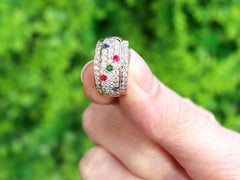 Vintage Diamond Sapphire Ruby and Emerald Earrings in Yellow Gold