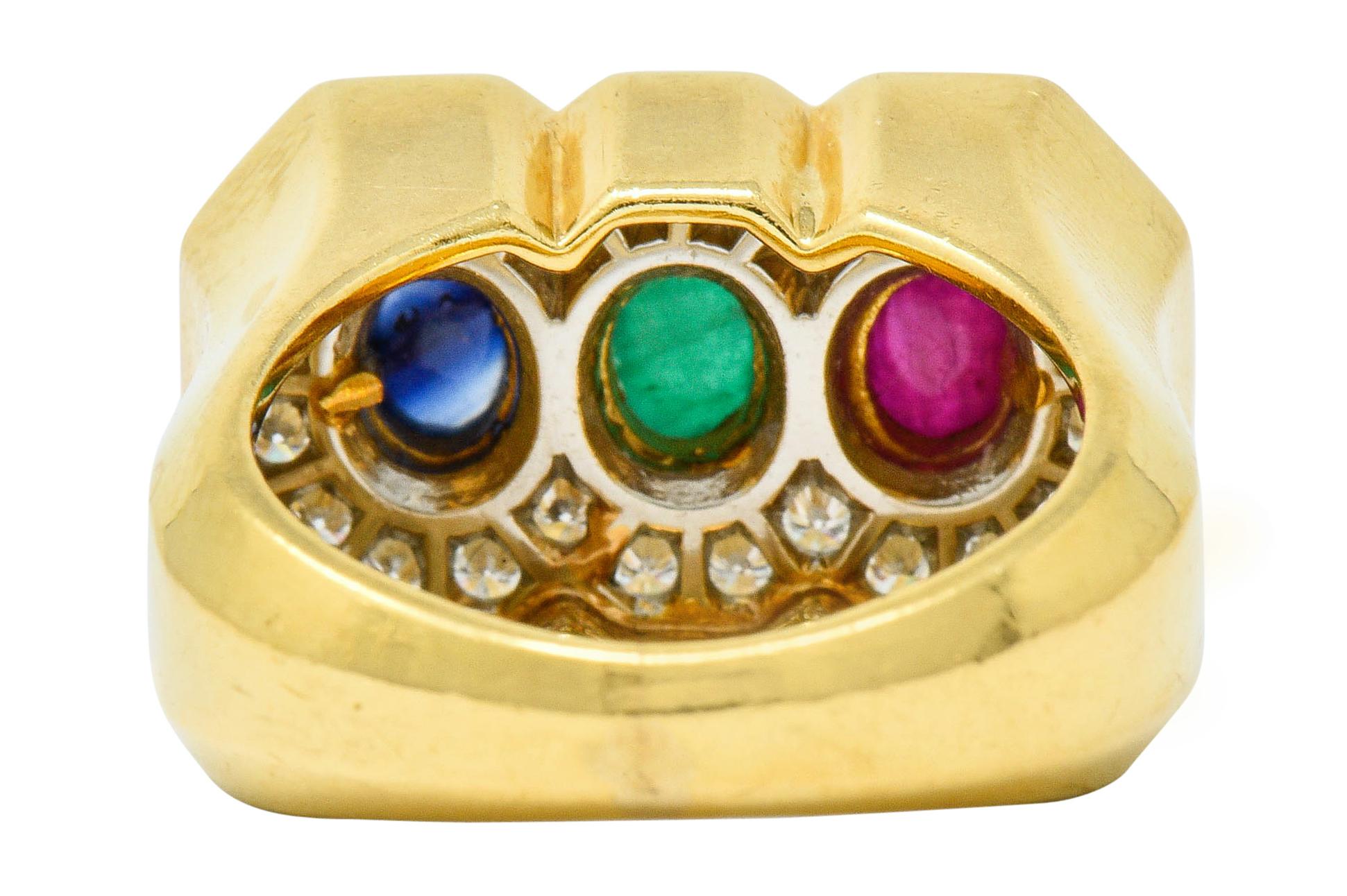 Cabochon Vintage Diamond Sapphire Ruby Emerald 18 Karat Two-Tone Gold Ring