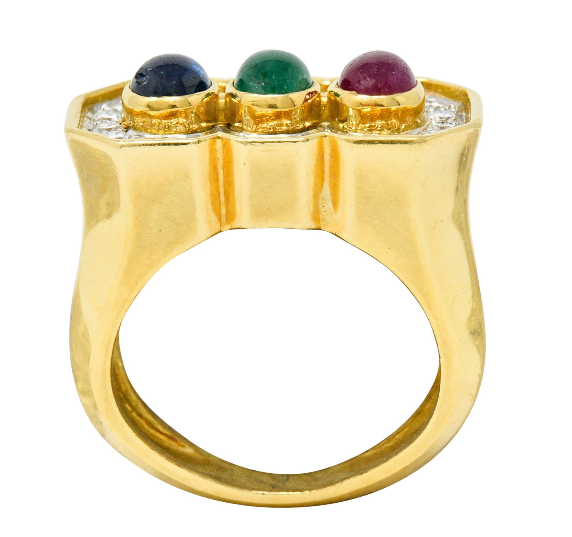 Vintage Diamond Sapphire Ruby Emerald 18 Karat Two-Tone Gold Ring 1