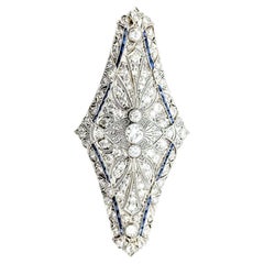 Antique Diamond & Sapphire Shield Brooch in Platinum