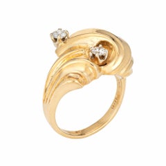Vintage Diamond Scroll Dome Ring 14k Yellow Gold Sz 6.25 Fine Cocktail Jewelry