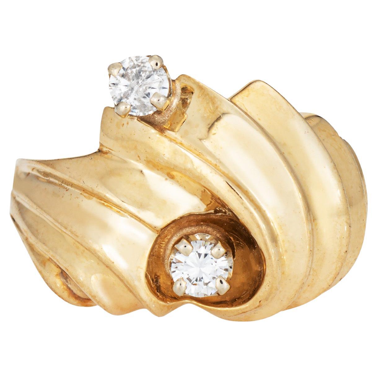 Vintage Diamond Scroll Dome Ring 14k Yellow Gold Sz 6.25 Fine Cocktail Jewelry