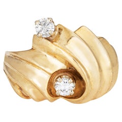 Vintage Diamond Scroll Dome Ring 14k Yellow Gold Sz 6.25 Fine Cocktail Jewelry