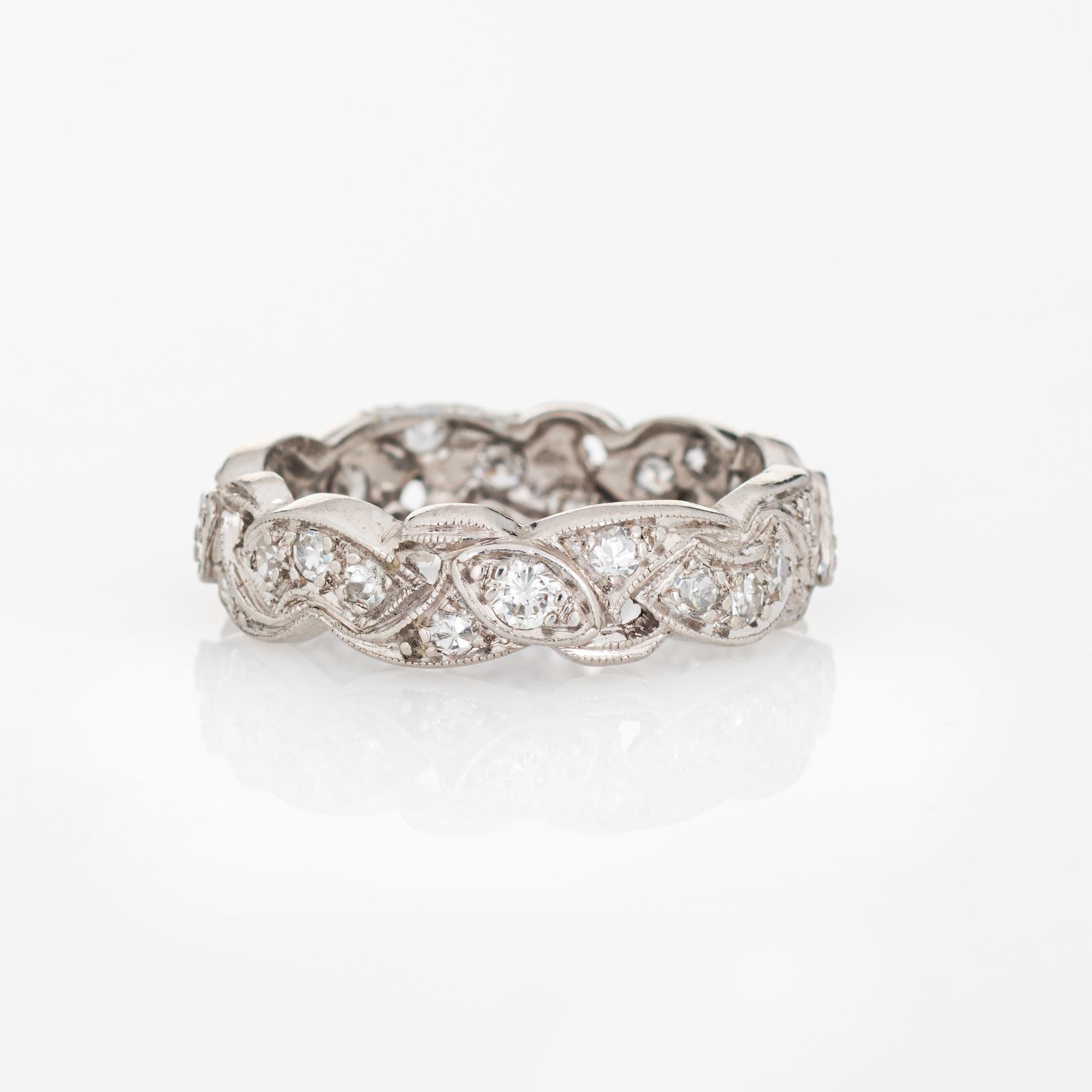 Modern Vintage Diamond Scrolled Band Sz 6.5 Platinum Wedding Ring Mid Century Jewelry