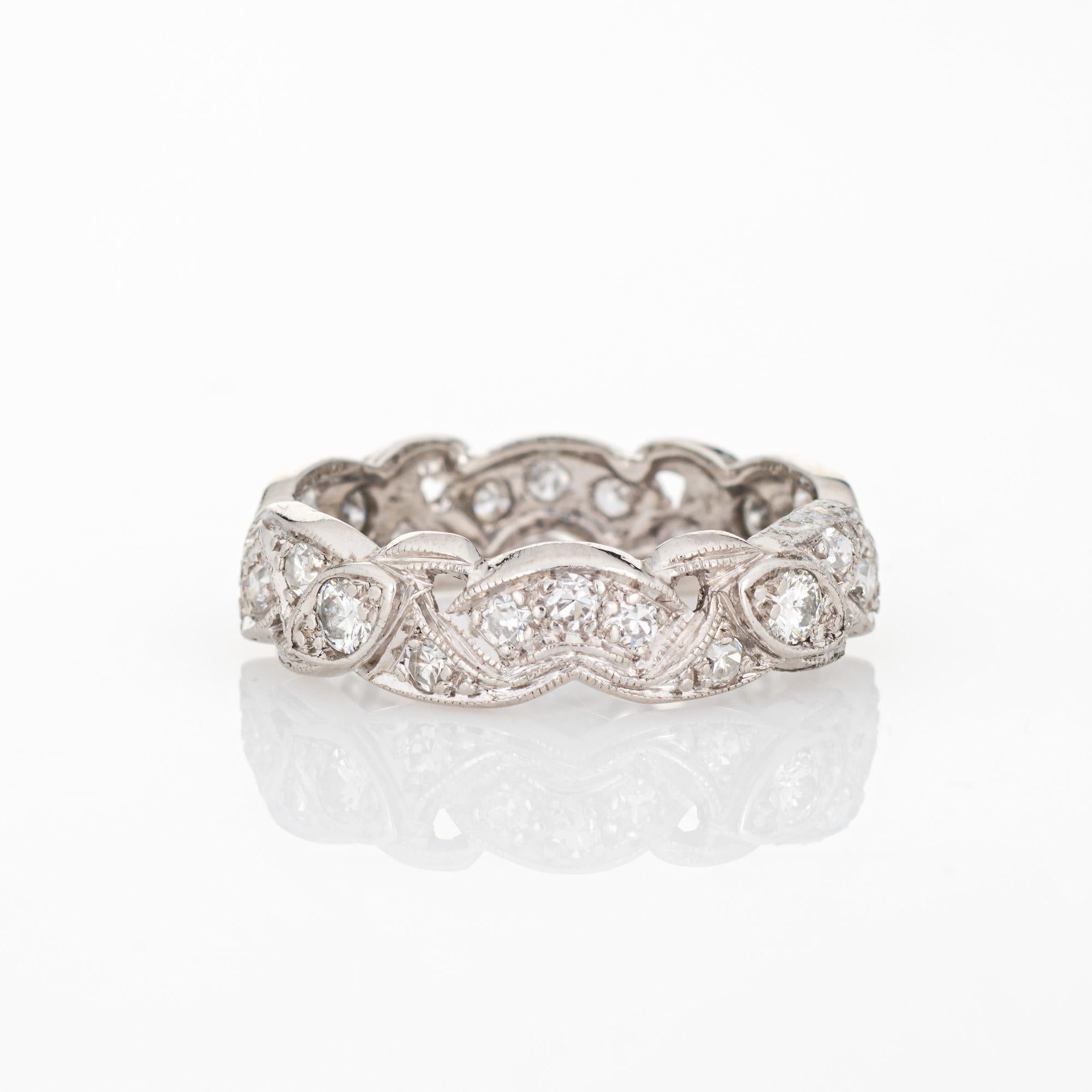 Round Cut Vintage Diamond Scrolled Band Sz 6.5 Platinum Wedding Ring Mid Century Jewelry