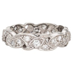 Vintage Diamond Scrolled Band Sz 6.5 Platinum Wedding Ring Mid Century Jewelry