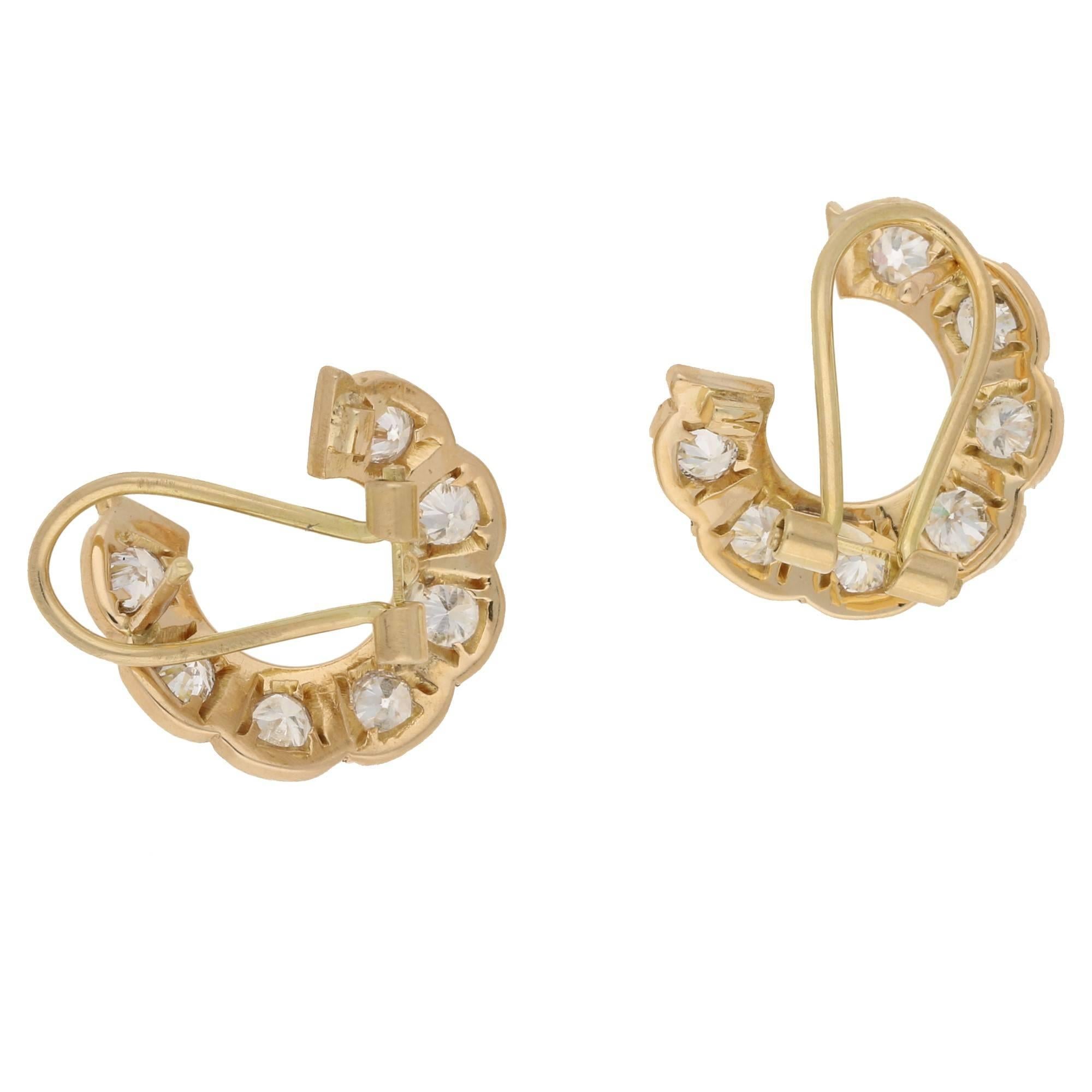 Round Cut Vintage Diamond Set Circle Hoop Earrings Set in 18k Yellow Gold