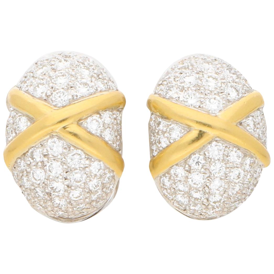  Vintage Diamond Set Domed Earrings in 18 Carat Yellow and White Gold 1.75 Carat