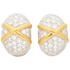  Vintage Diamond Set Domed Earrings in 18 Carat Yellow and White Gold 1.75 Carat