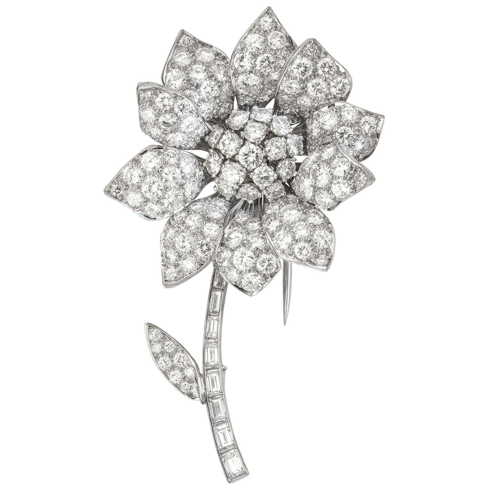 Vintage Diamond Set Flower Brooch