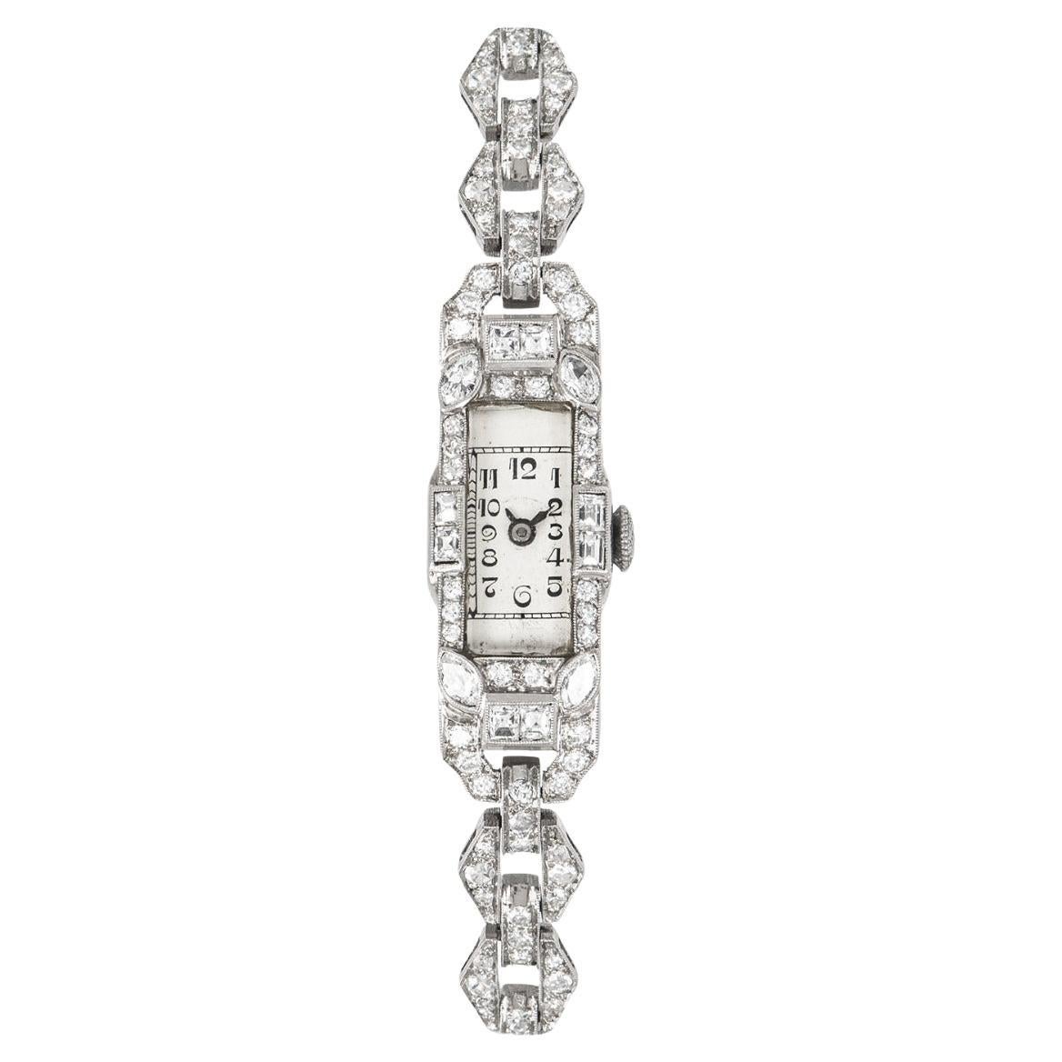 Vintage Diamond Set Silber Zifferblatt Platin Cocktail Armbanduhr