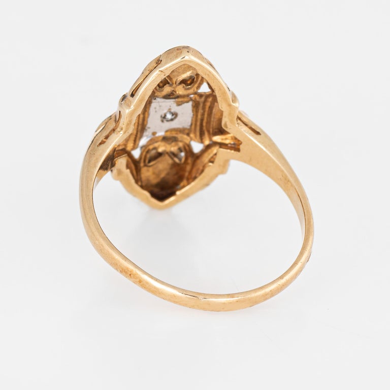 Vintage Diamond Shield Ring 14 Karat Two-Tone Yellow Gold Estate Fine ...